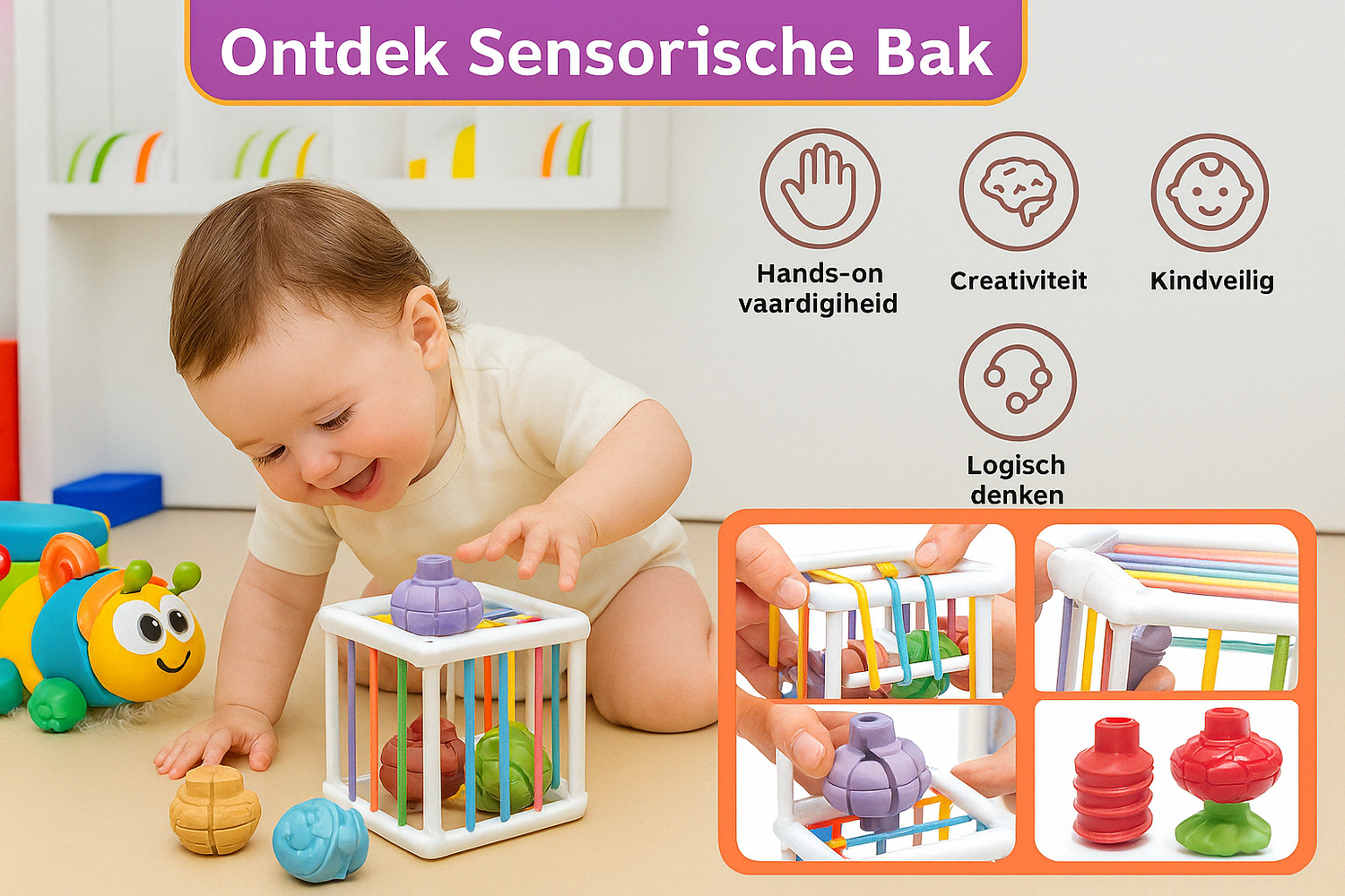 Sensorische Activiteitenkubus – Baby Trek & Duw Speelgoed met Vormen
