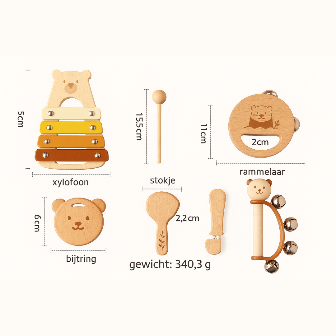 Montessori Houten Muziekinstrumentenset voor Baby’s