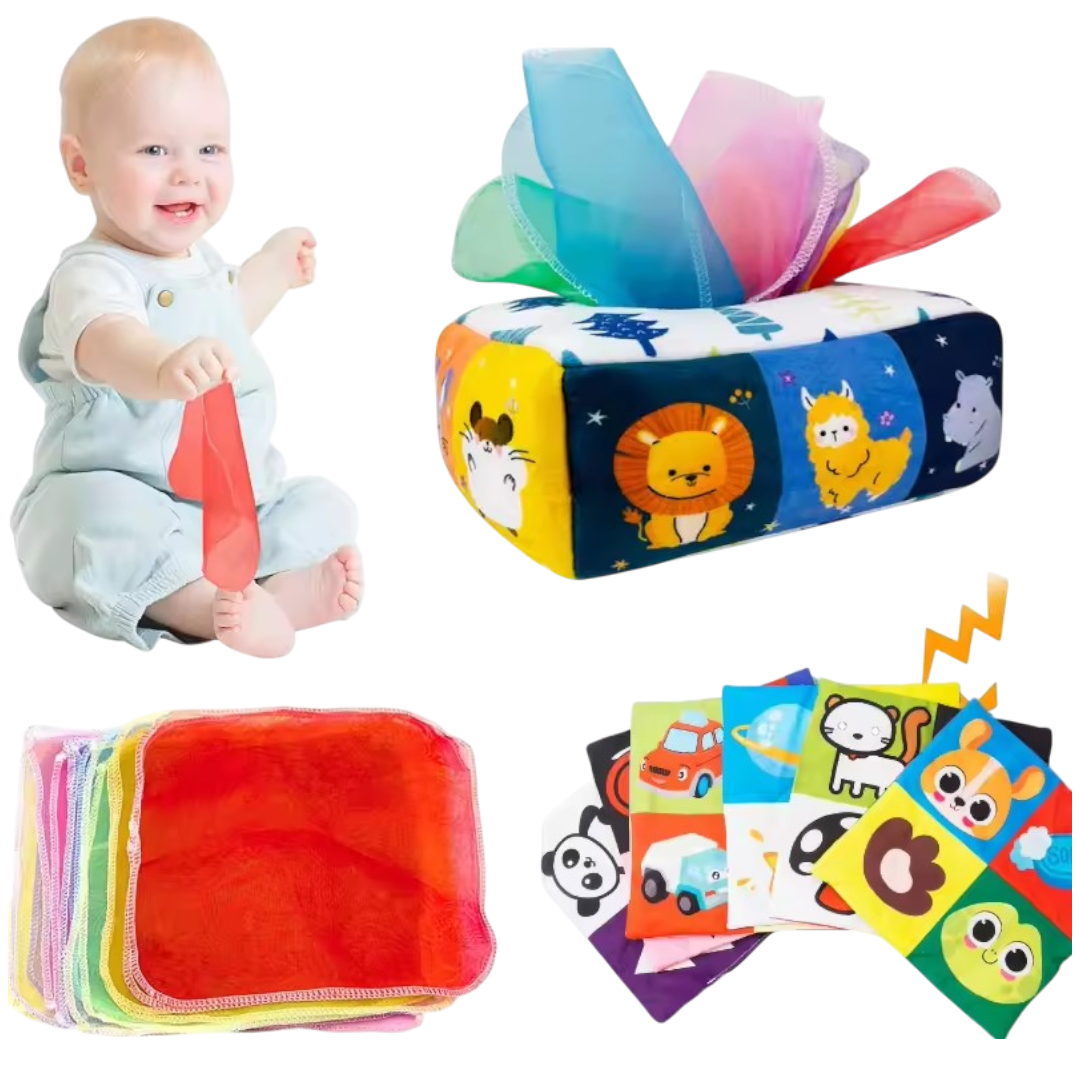 Sensorisch Tissuedoos Speelgoed – Kleurrijke Doeken & Vroege Leerkaarten