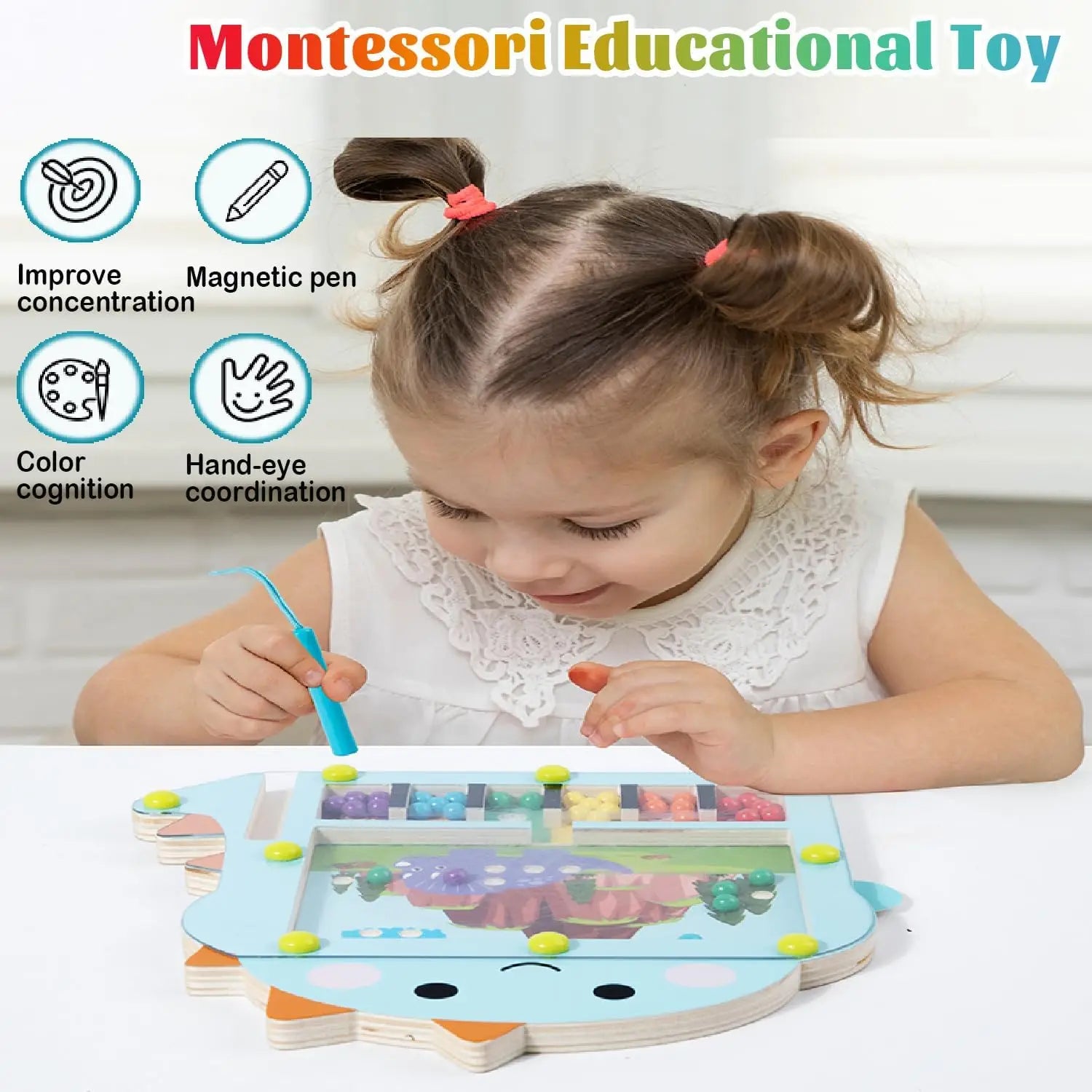 Bead Puzzle™ – Doolhofplezier Sorteren – Houten Magnetische Ballen Puzzel